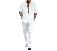 Uwdiohq Offres du jour Prime Ensemble chemise et pantalon respirant à deux manches roulées pour hommes, été Sweat Capuche Noir Et Blanc Pour Homme Soldes Soldes