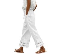 Uwdiohq Pantalon Fluide Femme Été 7/8 Coton Lin Taille Haute Élastique avec Poches - Décontracté Léger Fluide pour Plage - Chic et Élégant Pantalon Large