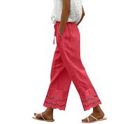 Uwdiohq Pantalon Fluide Femme Été 7/8 Coton Lin Taille Haute Élastique avec Poches - Décontracté Léger Fluide pour Plage - Chic et Élégant Pantalon Large