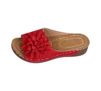 Uwdiohq Pantoufles À Bout Ouvert pour Femmes avec Décor 3D, Sandales Compensées Confortables L'Été, L'Intérieur Ou L'Extérieur. Habillées Dorées Plates (Red, 37) Espadrilles Femme Été De Plage
