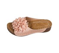 Uwdiohq Pantoufles À Bout Ouvert pour Femmes avec Décor 3D, Sandales Compensées Confortables L'Été, L'Intérieur Ou L'Extérieur. Habillées Dorées Plates (Pink, 39) Chaussure Femme Compensée Été