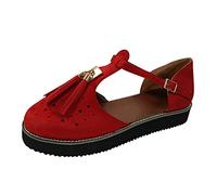 Uwdiohq Plate- Creuse Sandales Pour Femmes Gland Chaussures De Décontractées Frange Dehors Dames Bottes Hautes Sans Talon (Red, 42) Femme Cuir Ete Été+Chaussures Randonnée Été Sandale