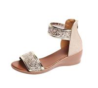 Uwdiohq Plateformefemme Classic Heels Sandals Open Toe High Heel Zipper Back Platform Low Block Chunky Dress Shoes (Gold 42) Sandale Orthopédique Femme Sandales Cuir Été Confortable Chaussure