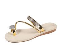 Uwdiohq Printemps Et Été Femmes Pantoufles Fond Plat Lumière Ensemble Orteil Brillant Strass Décontracté Élégant Bottes pour Talon Large (Gold, 41) Sandales Femme Ete Chaussure Orthopédique