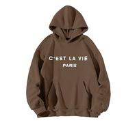 Uwdiohq Pull À Capuche avec Poche Et Lettre Imprimée pour Femme Cordon Serrage Squelette (Coffee, XL) Magenta Sweat Noel Fille Thermo Chaud Vintage Pullover Col Montant Tenue Sport sous Blanc