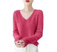 Uwdiohq Pull Col Roulé Femme New Line Pure Wool V Neck Solid Color Pullover Knitted Base Sweater (Hot Pink, XL) Grande Taille Pulls pour Femmes sous for The Culture Noir Robe Sweat Capuche