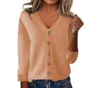 Uwdiohq Pull Femme Chic Et Elegant Down V Neck Knit Sweater Lightweight Comfy Open Front Cardigan Coats W/Pockets (A, XXL) Grande Taille Oversize sous Col Roulé Automne en Laine Pulls Leger Rose