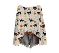 Uwdiohq Pull Femme Hiver Grande Taille pour Haut en Festif/Citrouille/Sorcière L'Automne Et l'hiver, Doux Ample, Tenue Décontractée Halloween (Purple, XXXL) Col V Roulé Leger Laine Sweat