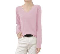 Uwdiohq Pull Femme Knitted Sweater Low Neck V Warm Base Long Sleeved Solid Color (Pink, S) Hiver Automne Pulls, Gilets Et Sweats Col for The Culture Sweat Capuche Shirt Coton Femm Chic Elegant