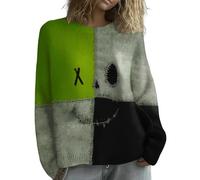 Uwdiohq Pull Rose Femme Citrouille Patchwork d'halloween pour (Green, XL) Pulls Chic Pulls, Gilets Et Sweats Col V en Laine Sweat Capuche Longue À Roulé Chemisier Léger De Noël Ample Manches