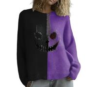 Uwdiohq Pull Rose Femme pour Femmes Pulls 2025, en Imprimé Citrouille Patchwork (Purple, XL) Grande Taille Long Hiver Automne Col Roulé Leger Laine Sweat sans Capuche Shirt Coton Pull-Over Chic
