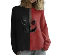 Uwdiohq Pull Rose Femme pour Femmes Pulls 2025, en Imprimé Citrouille Patchwork (Red, S) Long Hiver Oversize sous Col Roulé Chaud Laine Sweatshirts Sweat À Épaules Dénudées Manteau Montant sans