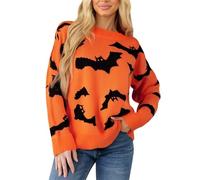 Uwdiohq Pulls d'halloween pour Femmes Pull Citrouille À Manches Longues Et Col du Cou, Chauds, Automne-Hiver, Barboteuses Courtes (Orange, L) Femme Long Hiver Oversize Roulé Leger Halloween