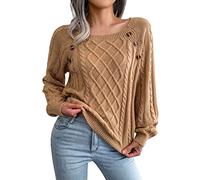 Uwdiohq Pulls Femme Longues en Torsadé À Col Carré pour (Khaki, M) Pull Chic Roulé Leger Laine Sweat Capuche Blanc Renne Noel Gilet Imprimé Streetwear Bouton sans Damen Cardigan Et Elegant