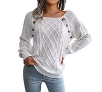 Uwdiohq Pulls Femme Longues en Torsadé À Col Carré pour (White, S) Pull Automne Roulé Blanc Halloween Sweatshirts Sweat Laine Rayé Tee Shirt Manches Chauve Souris Chic Et Elegant Sexy Rond