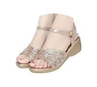 Uwdiohq Sandales À Talons Compensés Pour Femmes, Avec Boucle, Idéales L'Été Décontracté Chaussons Ballerines Fille (Gold, 38) Chaussures Femme Ete Plates Été Cuir Sandale De Randonnée 43 Chic Et