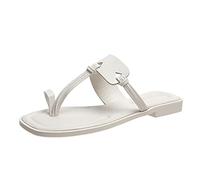 Uwdiohq Sandales Chaussures Couleur Fashion Flat Toe Direction Wear Solid Ladies Outer Women'S Sandals Chaussure Bottines Talon (White, 37) Femme Compensée Pour Claquette De Plage Été