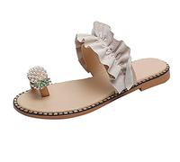 Uwdiohq Sandales Chaussures Décontractées Filles Femmes Pantoufles Flat Beach Pearl Chaussons Pour Ballerines Bout Pointu Noir (Beige, 38) Orthopédiques Femme Chaussure Ete Compense Confort