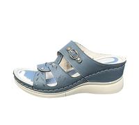 Uwdiohq Sandales Compensées D'Été Pour Femmes, Tendance, Creuses, Rondes, À Bout Ouvert, Confortables, Enfiler, Talons Hauts, La Plage, Marche, Décontractées Plateformes (Blue, 39) Plage Femme