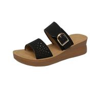 Uwdiohq Sandales Compensées Pour Femmes Été : À Talons Confortables, Soutien De La Voûte Plantaire, Chaussures D'Été Décontractées Enfiler Chaussons Diabétiques (Black, 43) Femme Été Confort