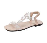Uwdiohq Sandales De Plage Pour Femmes, Pantoufles Creuses Décontractées, Chaussures Plates, À Nœud, Bout Carré Plat, Élastiques Une Bride Chausson Fantaisie (White, 42) Femme Pieds Larges Marche