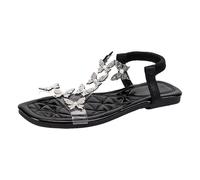 Uwdiohq Sandales De Plage Pour Femmes, Pantoufles Creuses Décontractées, Chaussures Plates, À Nœud, Bout Carré Plat, Élastiques Une Bride Chausson Fantaisie (Black, 41) Femme Sandalettes Été
