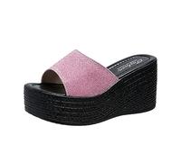 Uwdiohq Sandales D'Été À La Talon Compensé Semelle Épaisse Bouche De Poisson Couleur Unie Multicolore Pantoufle Décontractée Pantoufles Pour Femmes Chaussons Intérieur Et Extérieur (Pink, 40)