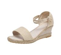 Uwdiohq Sandales D'Été À Talons Hauts Et Brides Ouvertes Pour Femmes, Avec Boucle Latérale Tour Chaussures Plates Confort Grande Largeur (Beige, 37) Chaussure Randonnée Femme Entre Doigts Été De