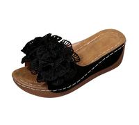 Uwdiohq Sandales D'Été Décorées Pour Femmes, À Plateforme, Style Plage Décontractée Bottine Cuir (Black, 41) Espadrilles Compensées Femme Été Sandale Orthopédique Claquette Chaussons