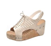 Uwdiohq Sandales D'Été Pour Femmes, Épaisses Creuses En De Bouche Poisson Bottes Hauteur Genou (Beige, 43) Marche Femme Chaussure Ete Chic Scandales Femmes 44 Sandalette Antidérapante Sandale