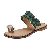 Uwdiohq Sandales D'Été Pour Femmes Strass Décor Glissière À Bout Ouvert Pantoufles Plates Antidérapantes Chaussures En Cuir Artificiel Facile : Semelle Extérieure Antidérapante, (Green, 38)