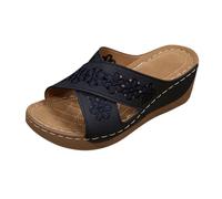 Uwdiohq Sandales D'Été Rétro Pour Femmes, Semelles Compensées Épaisses, Lanières Creuses, L'Extérieur, La Plage, Les Vacances, Confortables, Légères Et Chaussures Plates Bout Pointu (Blue, 37)