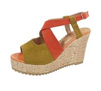 Uwdiohq Sandales En Cuir Pour Femmes Les Décontractée Dames Chaussures Boucle Solides Plate- À Semelles Compensées (Orange, 40) Femme Confort Talon Chaussure Marche Méduses Été Pieds Sensibles