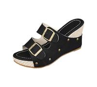 Uwdiohq Sandales Espadrilles À Double Boucle pour Femmes, Plateforme Ajustable Et Bout Ouvert, Ornées De Métalliques Sandale Fille (Black, 43) Chaussures Ete Femme Mules Femmes Plage