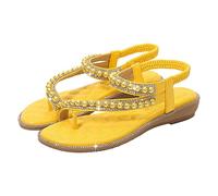 Uwdiohq Sandales Femme Bout Ouvert De Plage En Strass Pour Femmes D'Été À La (Yellow 37) Cuir Chaussures Tongue Talon Soirée Chaussure Ete D Sandalettes Été Confortable Marine Sandale Plateforme
