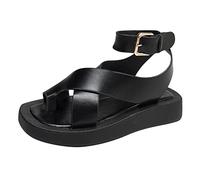 Uwdiohq Sandales Femme Été Chaussures Épais Sangle D'Orteil Semelle Décontractée Roman Printemps Confortables Pour Femmes Croix Cuissardes Plat Large Mollet Sandalette Confort De Randonnée Entre