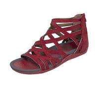 Uwdiohq Sandales Femme Été Confortable Chaussures Pour Femmes Printemps Et Automne Légères Confortables Avec Brides Creuses Fermeture Éclair À L'Arrière Style Romain Décontracté (Red 35) Confort