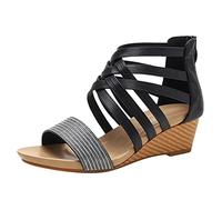 Uwdiohq Sandales Femme Été Confortable Chaussures Strap Bout Ouvert À Sangle Élastique Romaines (Black 40) Sandale De Randonnée Chaussure Plates Pour Femmes Petit Talon Nu Pieds Sensibles