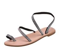 Uwdiohq Sandales Femme Été Confortable Chaussures Strass Ensemble Orteil Romain Plat Décontractées (Black 42) Sandale Confort Talons Compensées Plateforme Basket Ouverte Plate Jardin Pied Large