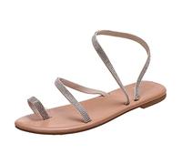 Uwdiohq Sandales Femme Été Confortable Chaussures Strass Ensemble Orteil Romain Plat Décontractées (Beige 40) Nue Pied Ete Orthopedic Sandals Pieds Larges Talon Plateforme Plage Chaussure