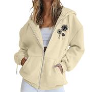 Uwdiohq -Shirt À Capuche Décontracté Imprimé Lettre pour Femme avec Cordon De Serrage Et Fermeture Éclair Pulls Rouges Femmes Sexy (Beige, L) Pyjama Hoodie Pull Volants Thermo Plaid Polaire