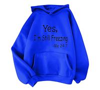 Uwdiohq -Shirt À Manches Longues Imprimé pour Femmes Chemisier Pull Couleur Unie Capuche Plaid Robe (Blue, L) Blanc Femme Thermo Long Sweat Polaire Duveteux Pull+De+Noel+Femme Personnalisable