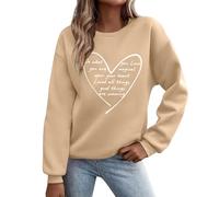 Uwdiohq -Shirt du Cou Imprimé pour Femme avec Motif Cœur Et Lettres Imprimées Pulls Molletonnés Mignons Femmes Esthétiques (Coffee, M) Sweats À Capuche Sweat Plaid Pulls, Gilets Hoodie Sweet