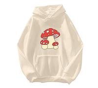 Uwdiohq -Shirt Grenouille Mignon pour Femme, À Capuche Champignon Adolescentes, Vêtements Pull Maman (Beige, S) Femme Grande Taille 54/56 Leger Coton De Noel Sexy Christmas Sweater Noël Plaid