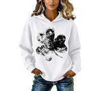 Uwdiohq -Shirts À Capuche en pour Femmes, Imprimé Irlandais, Manches Longues, Pulls Cadeau Rennes (White, XL) Sweat Manga Femme sans Manche Pulls, Gilets Et Sweats Pull Thermo Chaud sous Coton