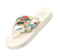 Uwdiohq Strap Spring Platform Flip-Flops And Fashion Satin Chaussures De Plage Pantoufles Pour Femmes D'Été Habillées Talon Grande Largeur (Beige, 39) Femme Ete Confortable Claquette