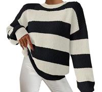 Uwdiohq Striped Sweater Loose Lazy Long Sleeved Pullover Round Neck Knit Barboteuse en Jean Blanc (Black, L) Pulls Femme Pull Cachemire Automne for The Culture Sweats À Capuche Col Roulé Tunique