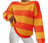 Uwdiohq Striped Sweater Loose Lazy Long Sleeved Pullover Round Neck Knit Barboteuse en Jean Blanc (Orange, S) Pulls Femme pour Femmes Pull Chic Pulls, Gilets Et Sweats Chaud for The Culture