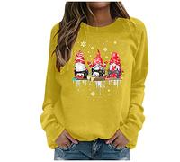 Uwdiohq Sweat Femme Easy Merry Christmas Col Rond Manches Longues Imprimé Top Pullover Pull Capuche Rouge (Yellow, XL) De Fête Duffle Coat Allaitement Plaid Ado Fille Manga Bleu Polaire Long Rad