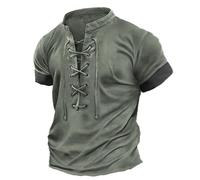 Uwdiohq T-Shirt à Manches Courtes pour Hommes, Mode Printemps et été décontracté, rétro à Lacets, Blocage de Couleur, t-Shirt à Manches Courtes Tuniques Hommes Longues